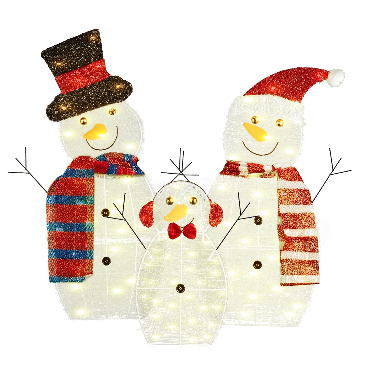 Christmas Snowman Family Yard Decoration with LED Lights - 3 Pcs
