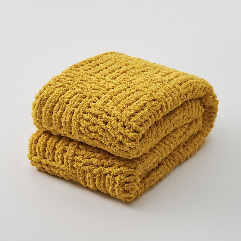 Solid Color Knitted Fluffy Blanket - Cozy Home Bedding & Sofa Throw