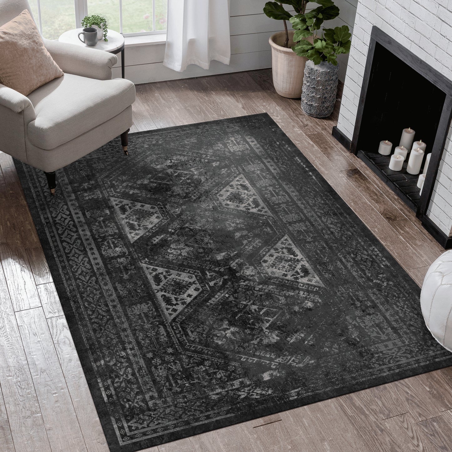 MAVAL Black Washable Rug 9x12 Area Gray, 9'x12'