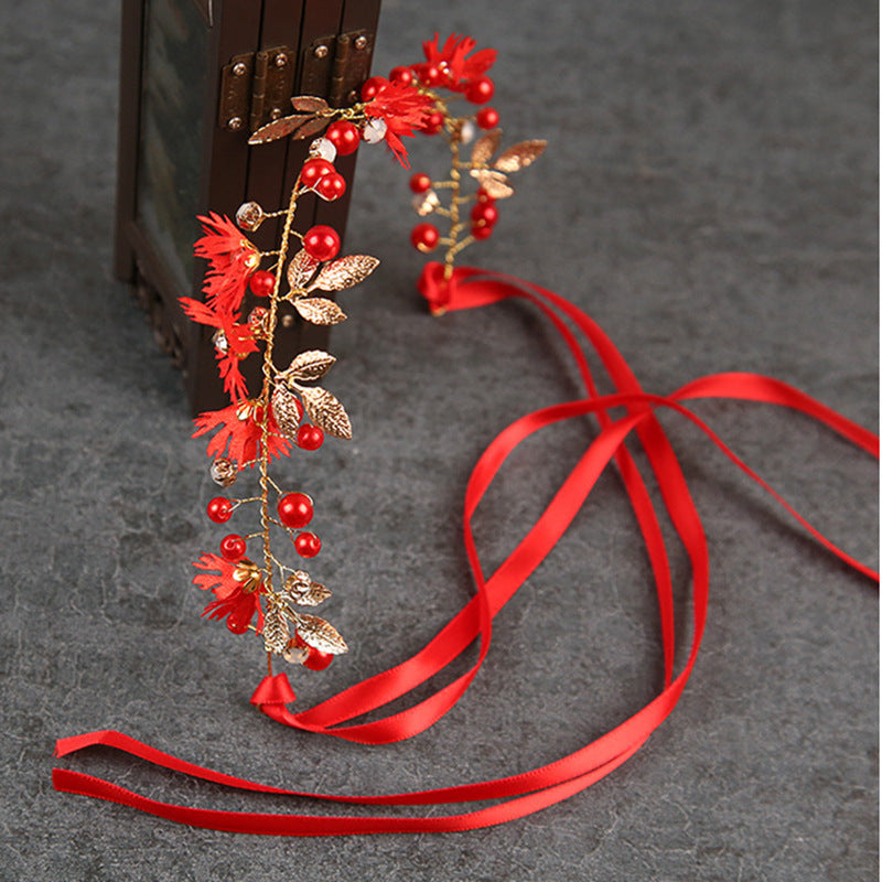 Women Floral Headband with Ribbon Wreath for Wedding and Party - Ladies Girls Garlands