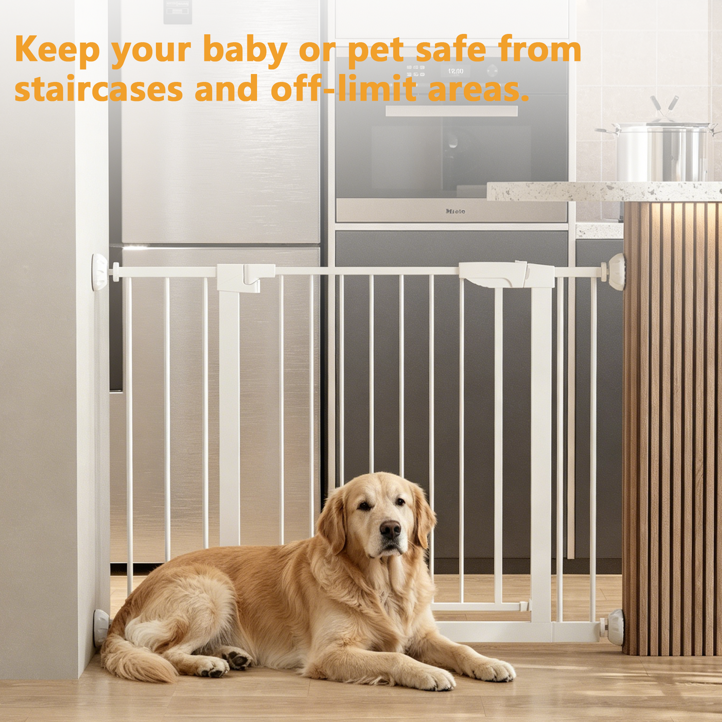 Wide Baby Gate 29.5-45.3" with Walk-Through Design - White