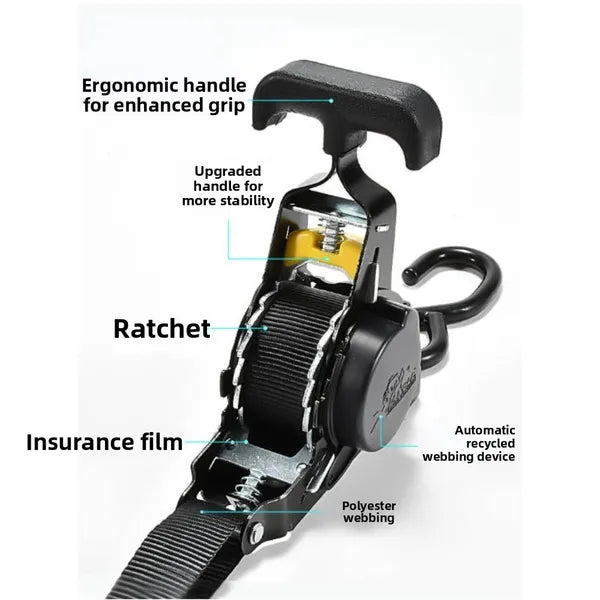 Automatic Cargo Strap with Retractable Webbing - Heavy Duty Tensioner