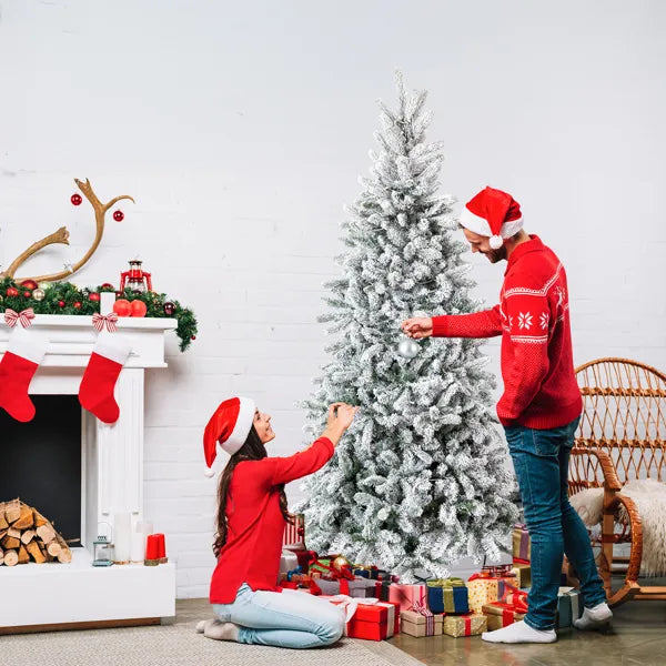 7 FT Snow Flocked Pre-lit Artificial Christmas Tree with 400 Lights