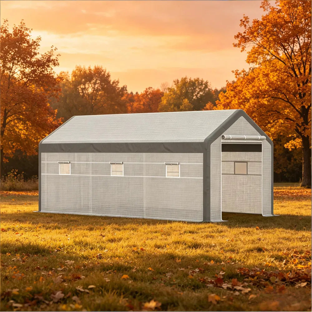 20' x 10' x 9' Walk-in Greenhouse with Roll-Up Door & 6 Windows