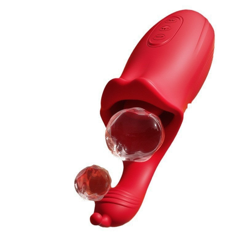 Vibrating Stick and Female Sex Toy Masturbator with Finger Sleeve - Silicone, Red