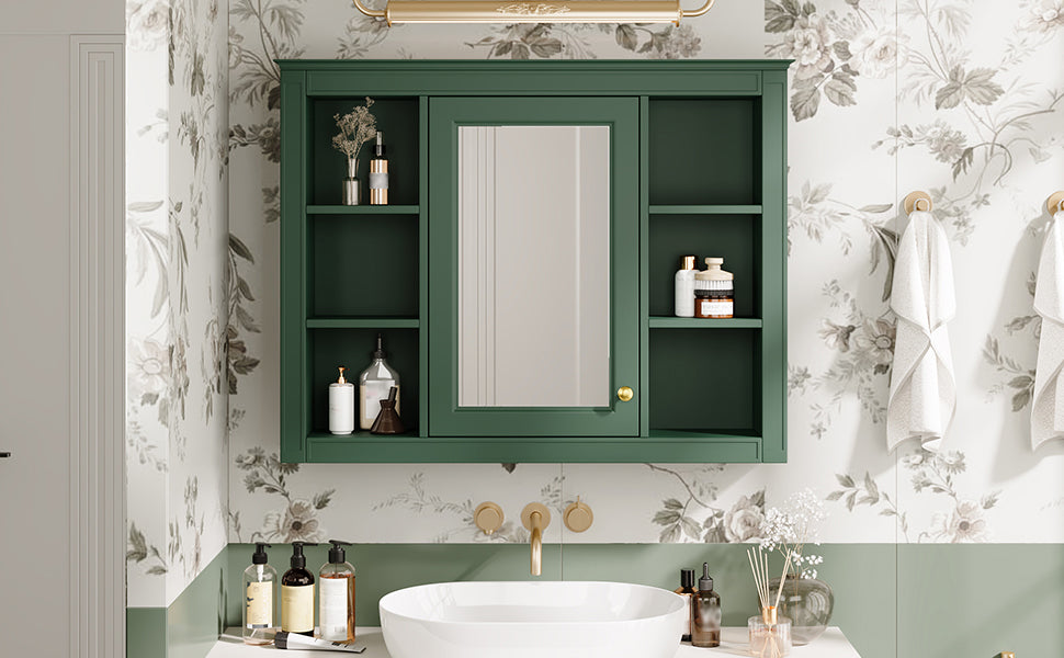 35'' x 28'' Wall Mounted Bathroom Storage Cabinet with Mirror - Green