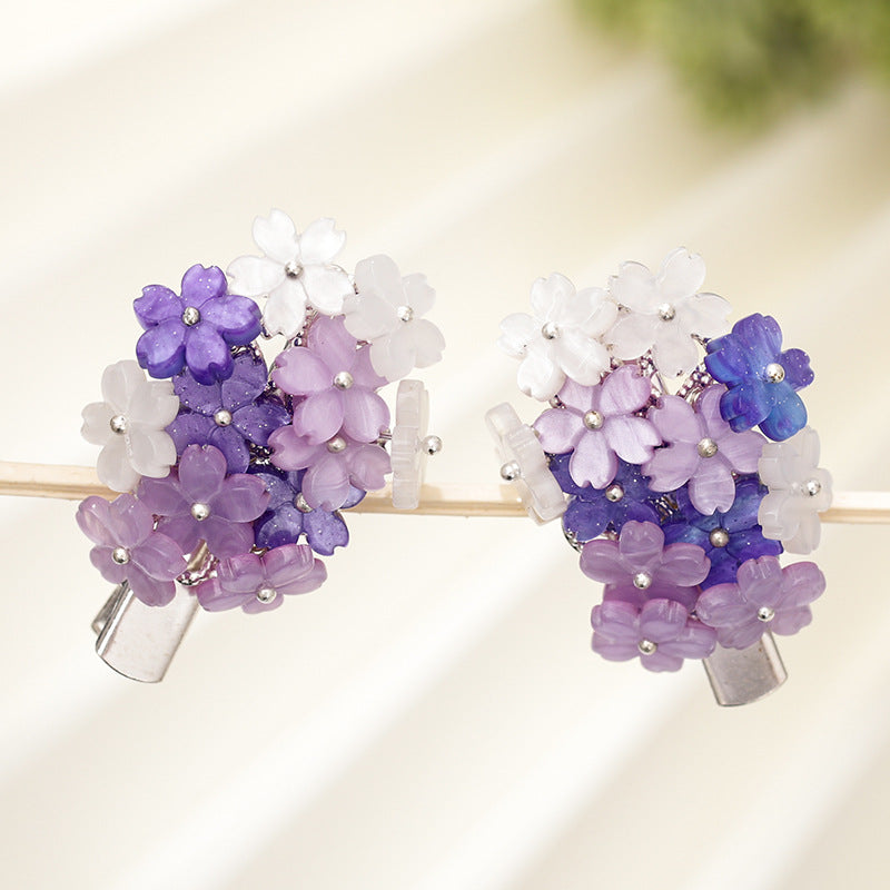 Colorful Floral Hairpin Clip Pair with Tassel