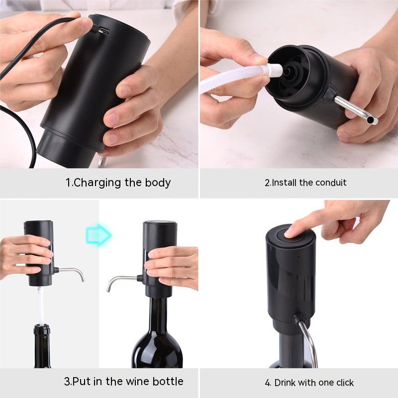 Electric Wine Decanter Pump Dispenser - One Touch Operation, 601-700ml, Black