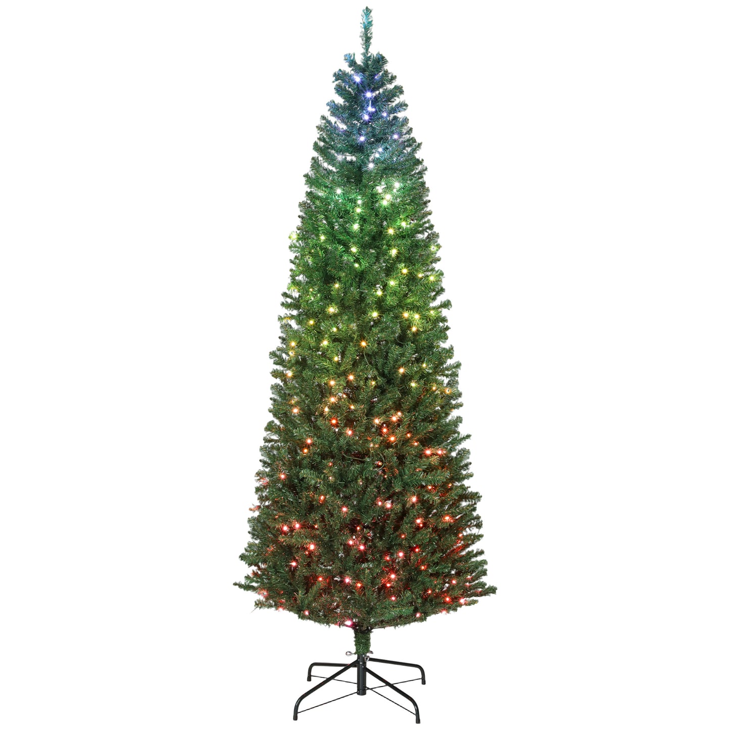 7ft Slim Artificial Christmas Tree with Colorful LED Lights & Remote