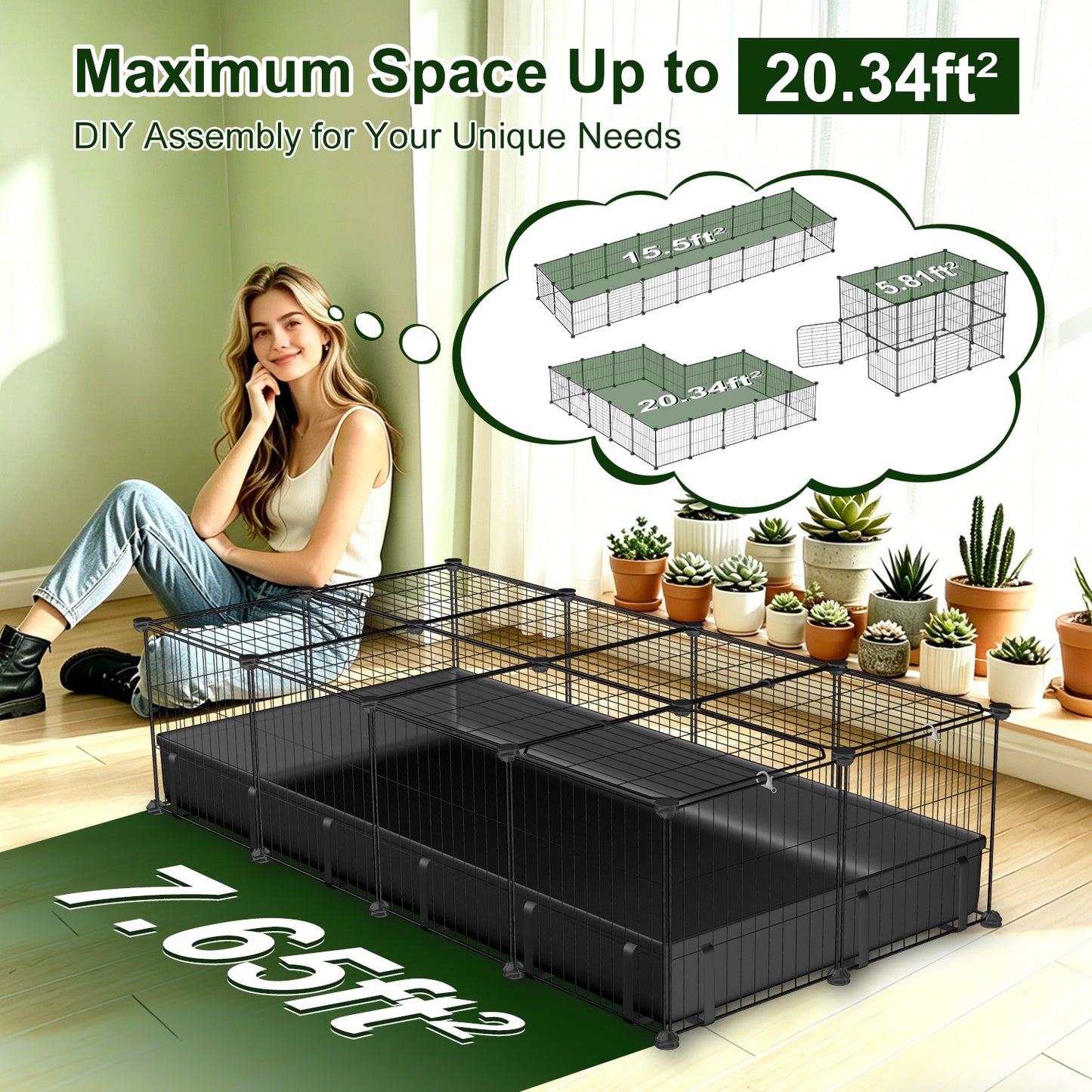 Large Modular Small Animal Cage with Waterproof Floor Mat - DIY Pet Enclosure for Guinea Pigs, Rabbits, Chickens, Hamsters
