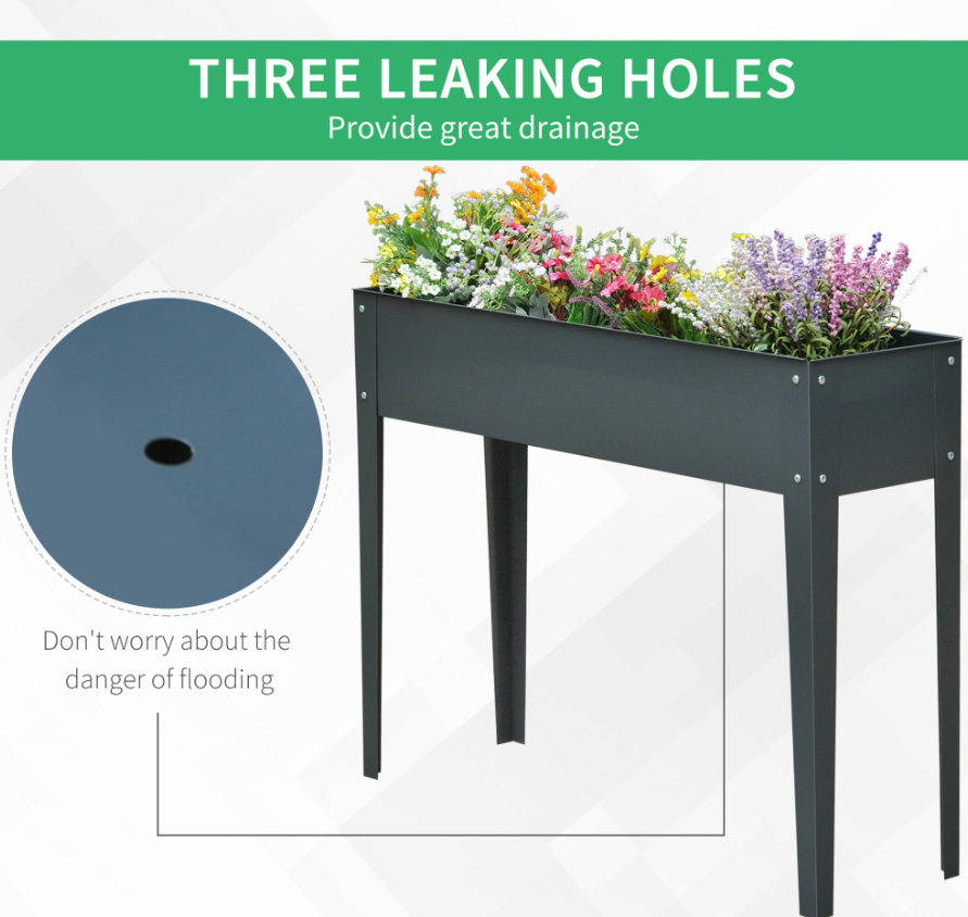 Dark Grey Metal Raised Garden Bed Planter Box 40x12x32 Outdoor Gardening