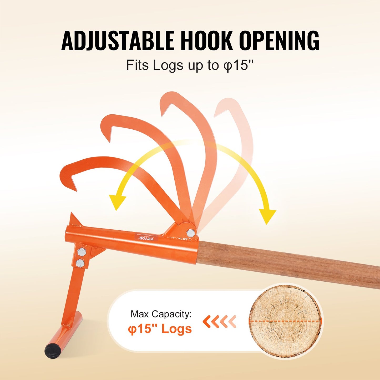 Heavy Duty Log Lifter with Wooden Handle for Up to 15-inch Logs - Orange