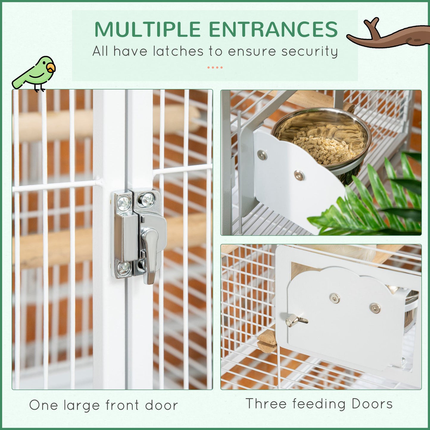 Large 55-Inch Parrot Cage with Rolling Stand, Perches & Food Cups
