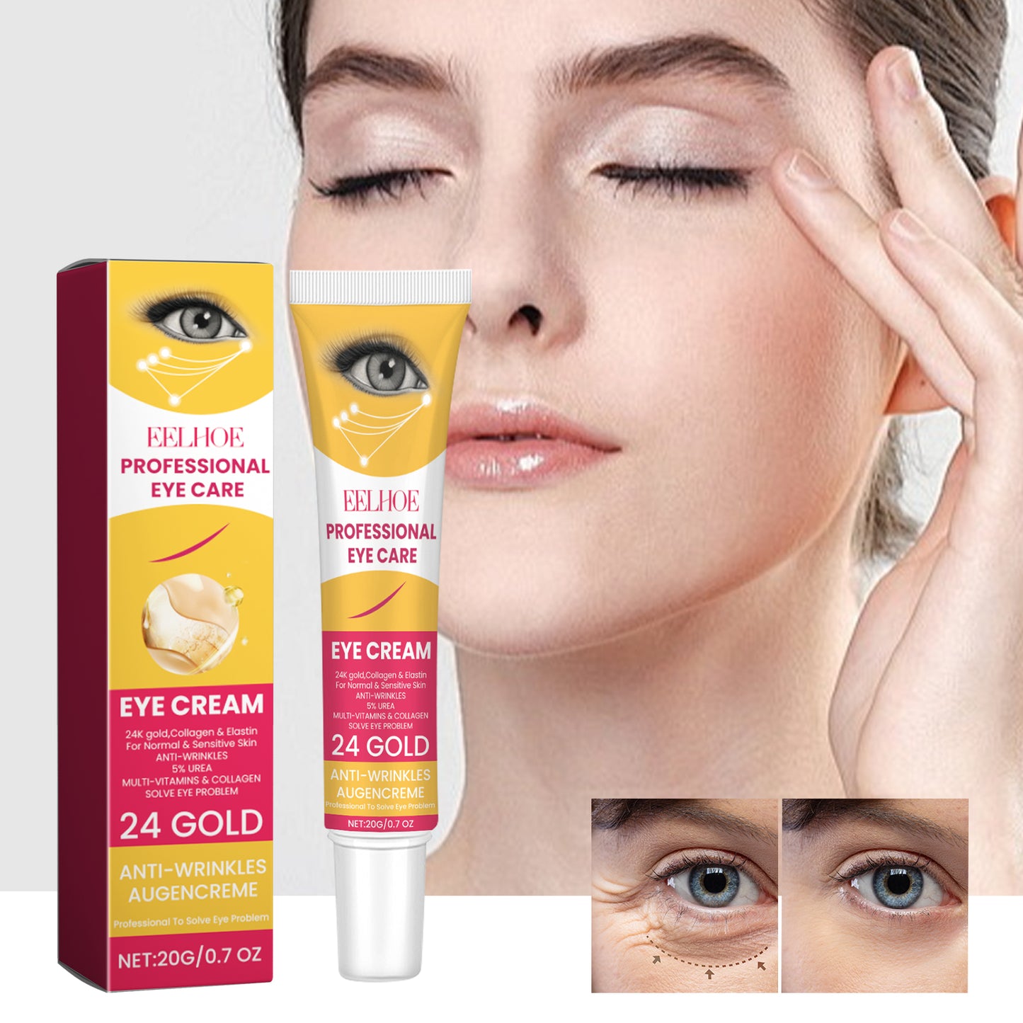 Anti-Aging Eye Cream with Collagen & Gold - Moisturizing & Firming Treatment