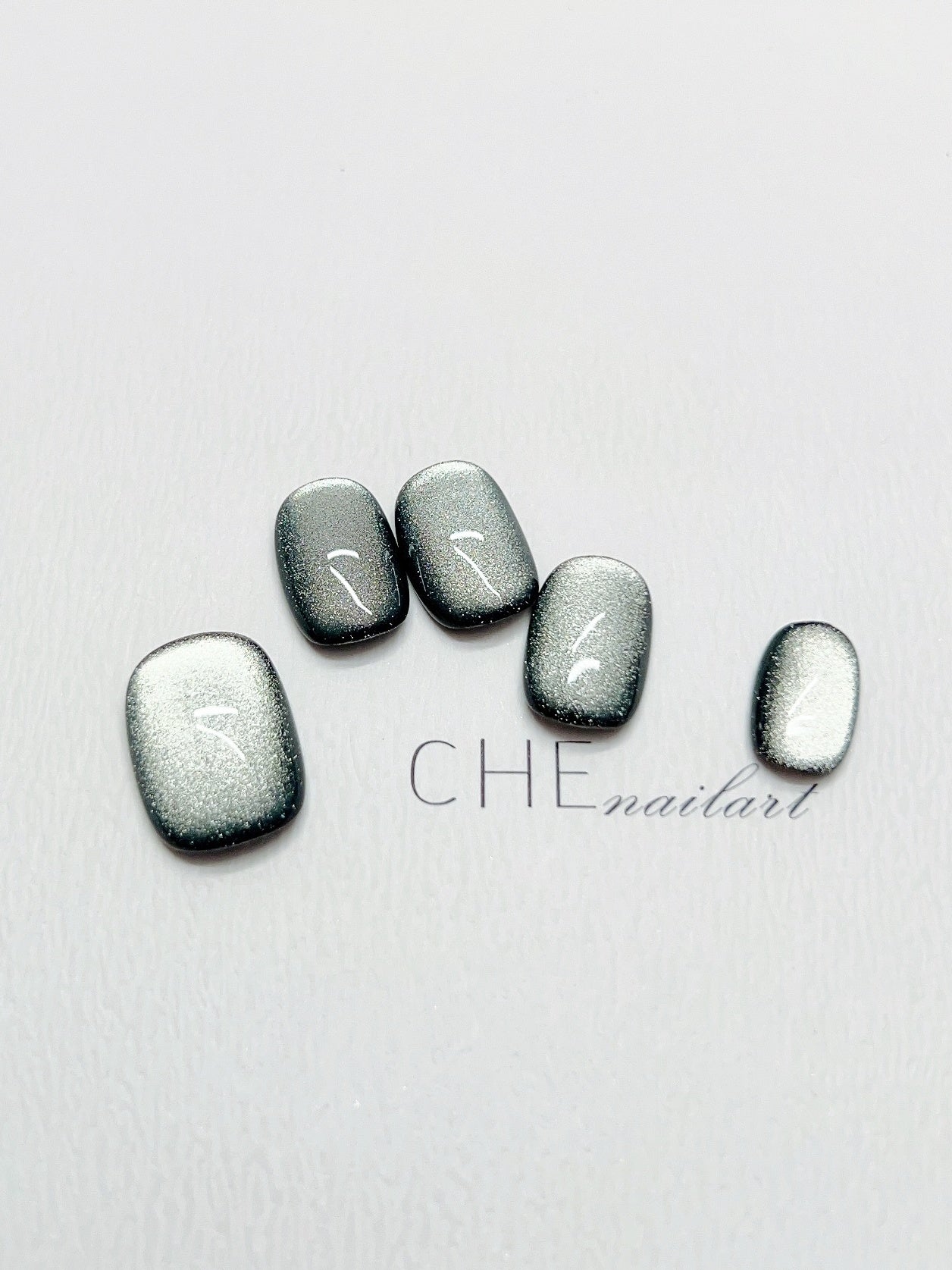 Dark Green Cat's Eye Nail Art Film Set - Short Square & Circle Shapes