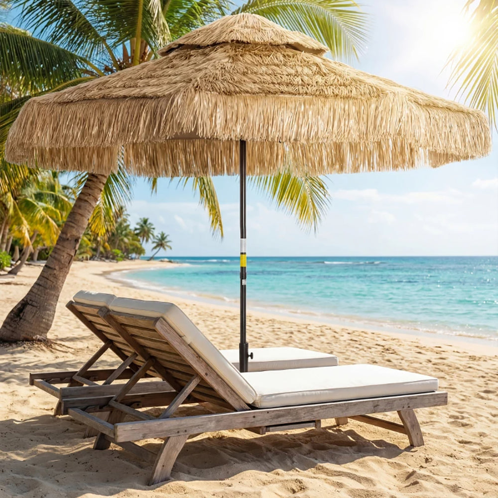 8.5 FT Tropical Hawaiian Patio Umbrella with Straw Tassels