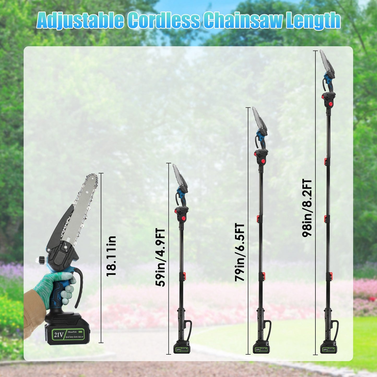 Cordless Pole Saw & Mini Chainsaw with Extension Poles - 21V Battery