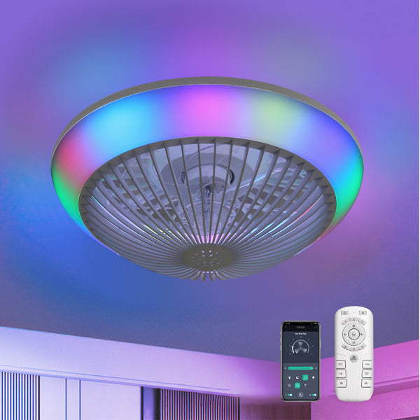 15 Inch RGB Dimmable Ceiling Fan with Light - Remote Control, Quiet Bladeless Design