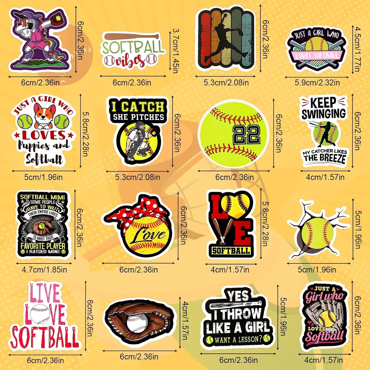 100 PCS Softball Stickers - Vinyl Decals for Water Bottles, Laptops, and More