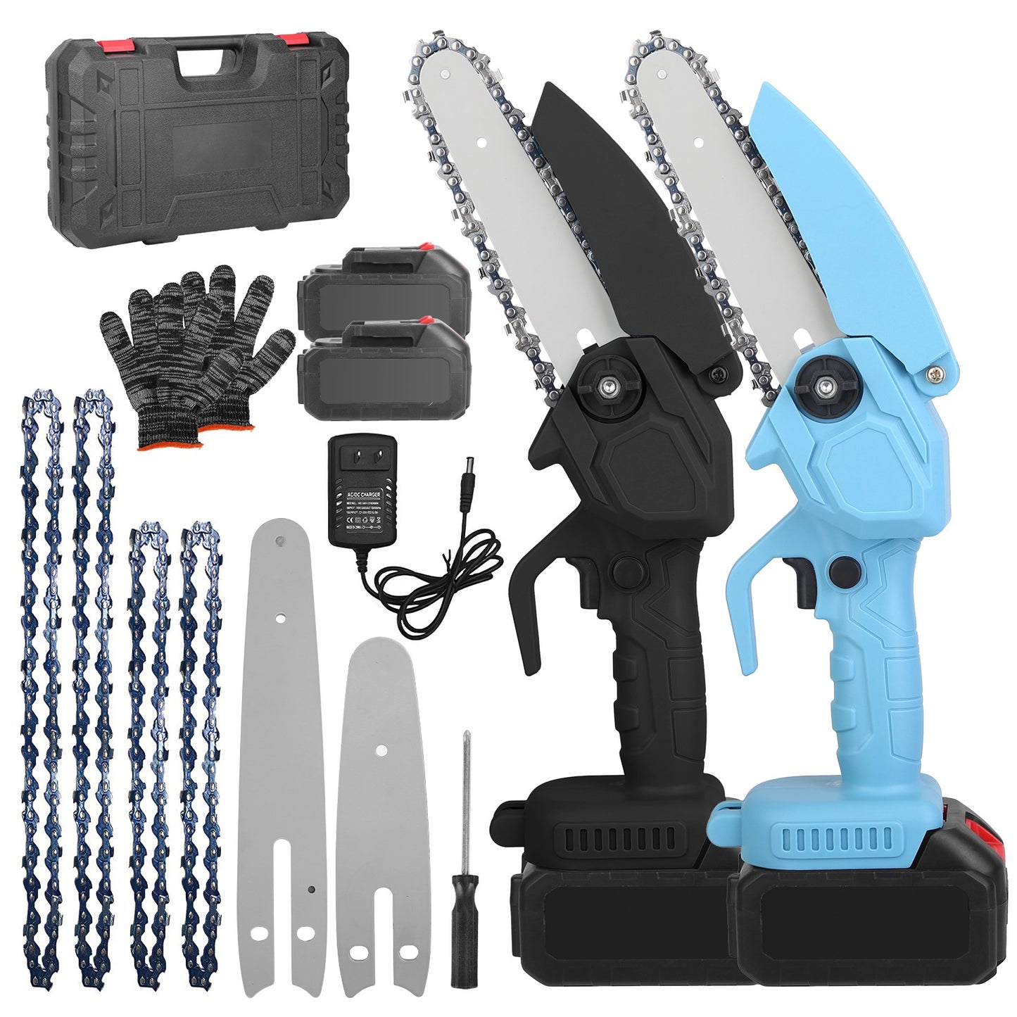 Cordless Mini Chainsaw with 2 Batteries 4in & 6in Chainsaw for Tree Pruning & Wood Cutting