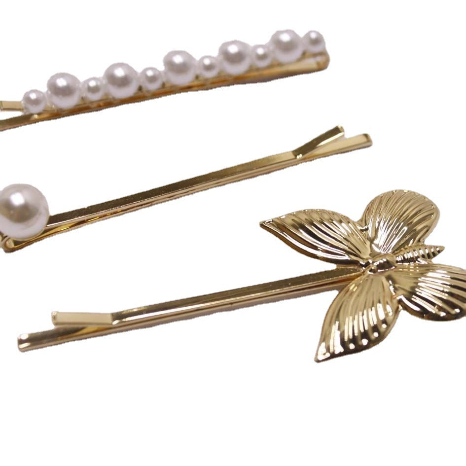 Vintage Butterfly Pearl Hair Barrettes - Set of 4