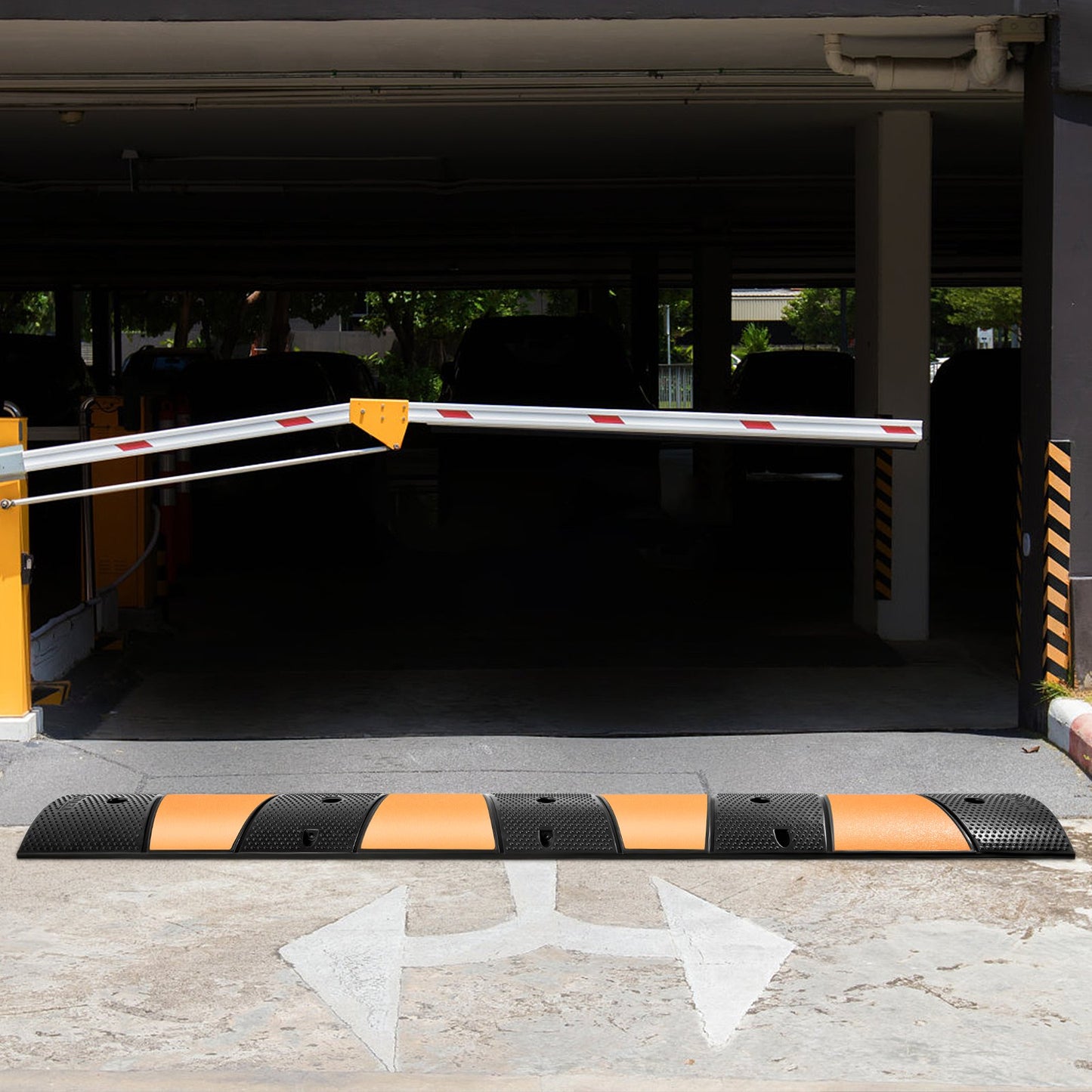 Yellow Rubber Speed Bump 72.8 ft Long 2-Channel Driveway Traffic Hump