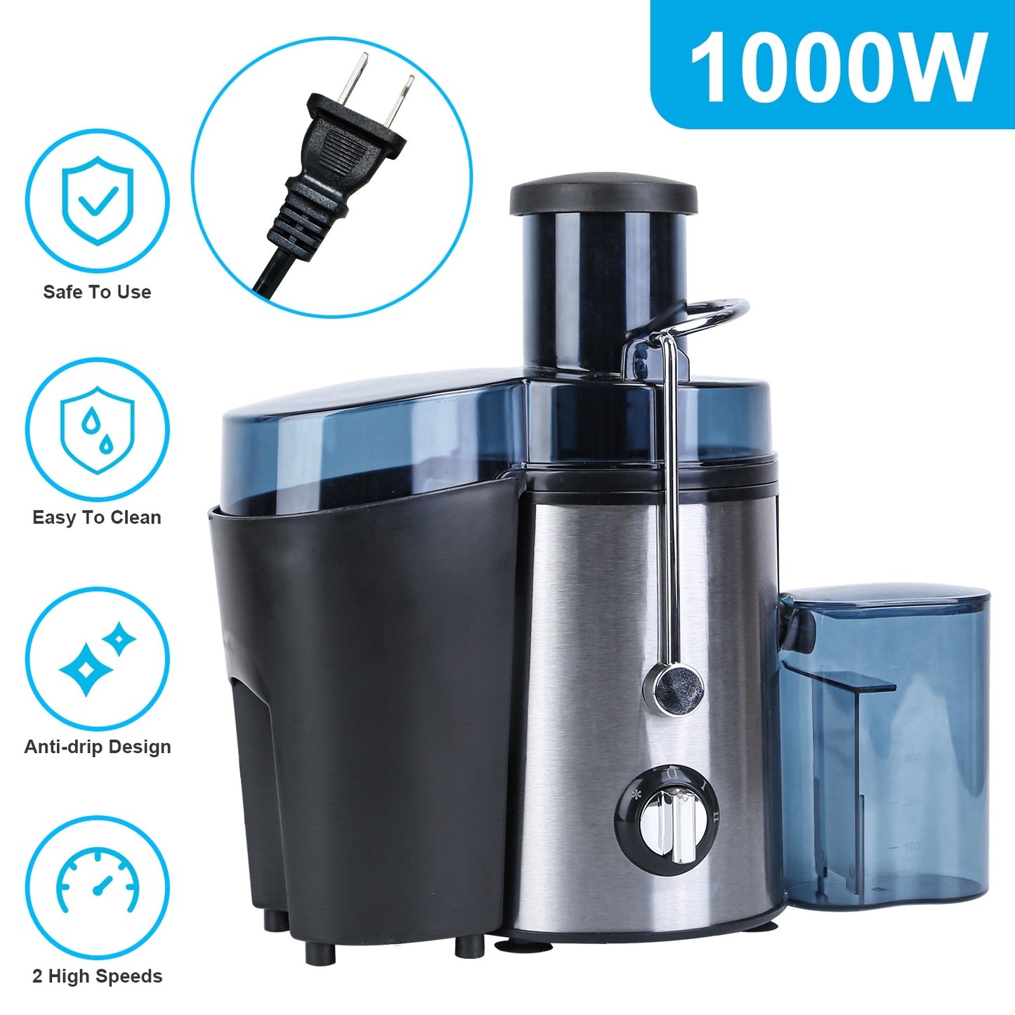 Electric Juicer with 2 Speeds & 2.6in Wide Feed Chute
