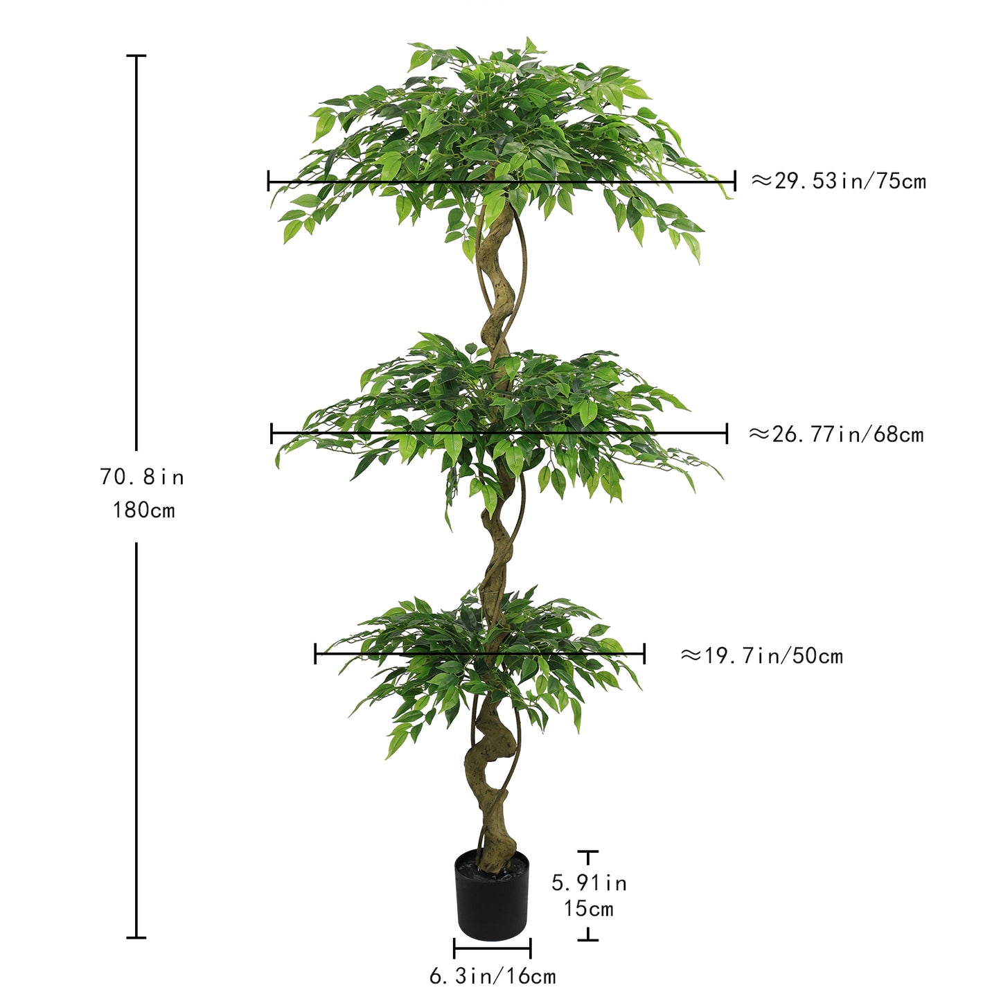 6FT Artificial Ficus Tree with Pot - Lifelike Green Decor