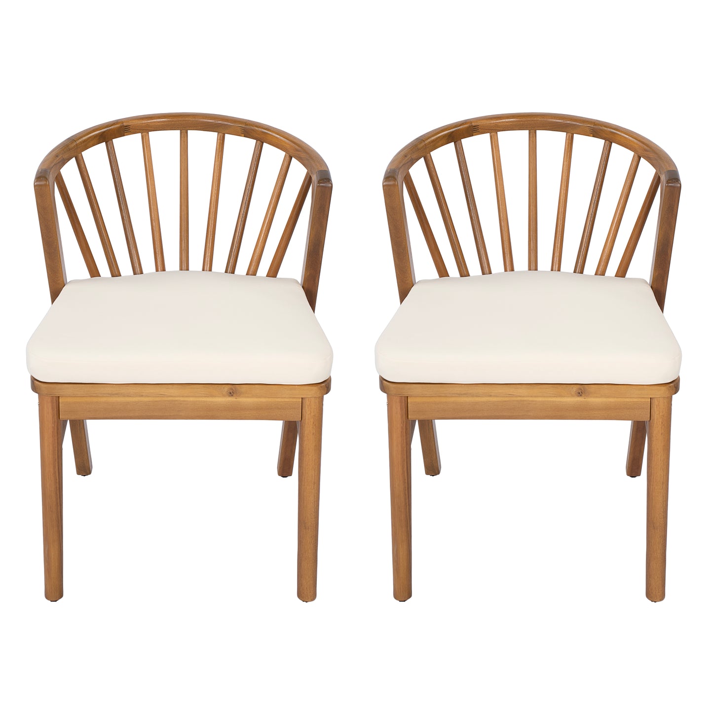 Outdoor Dining Chairs Set of 2 - Acacia Wood with Cream Cushion