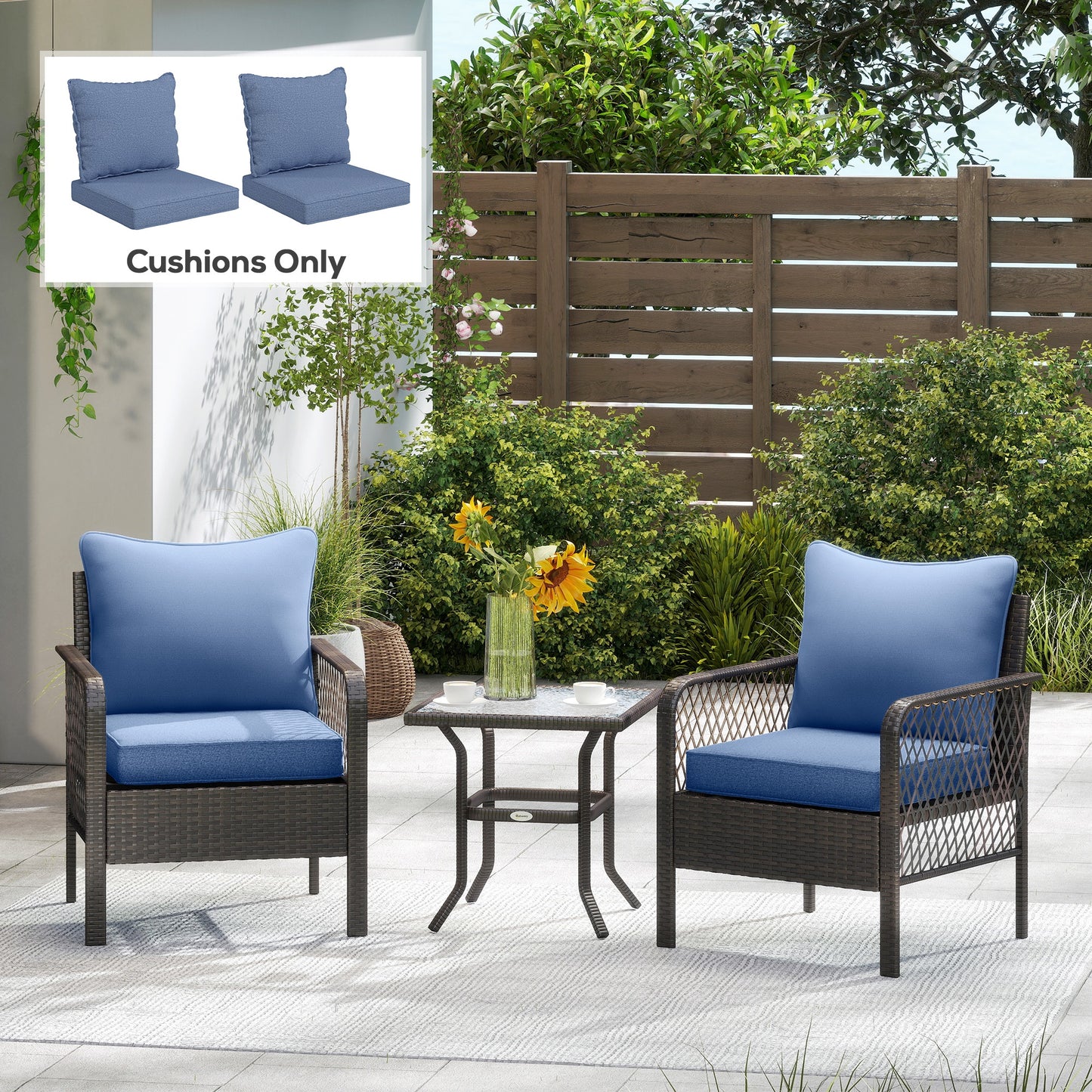 Outdoor Patio Chair Cushions Set of 2 - Blue Fade Resistant