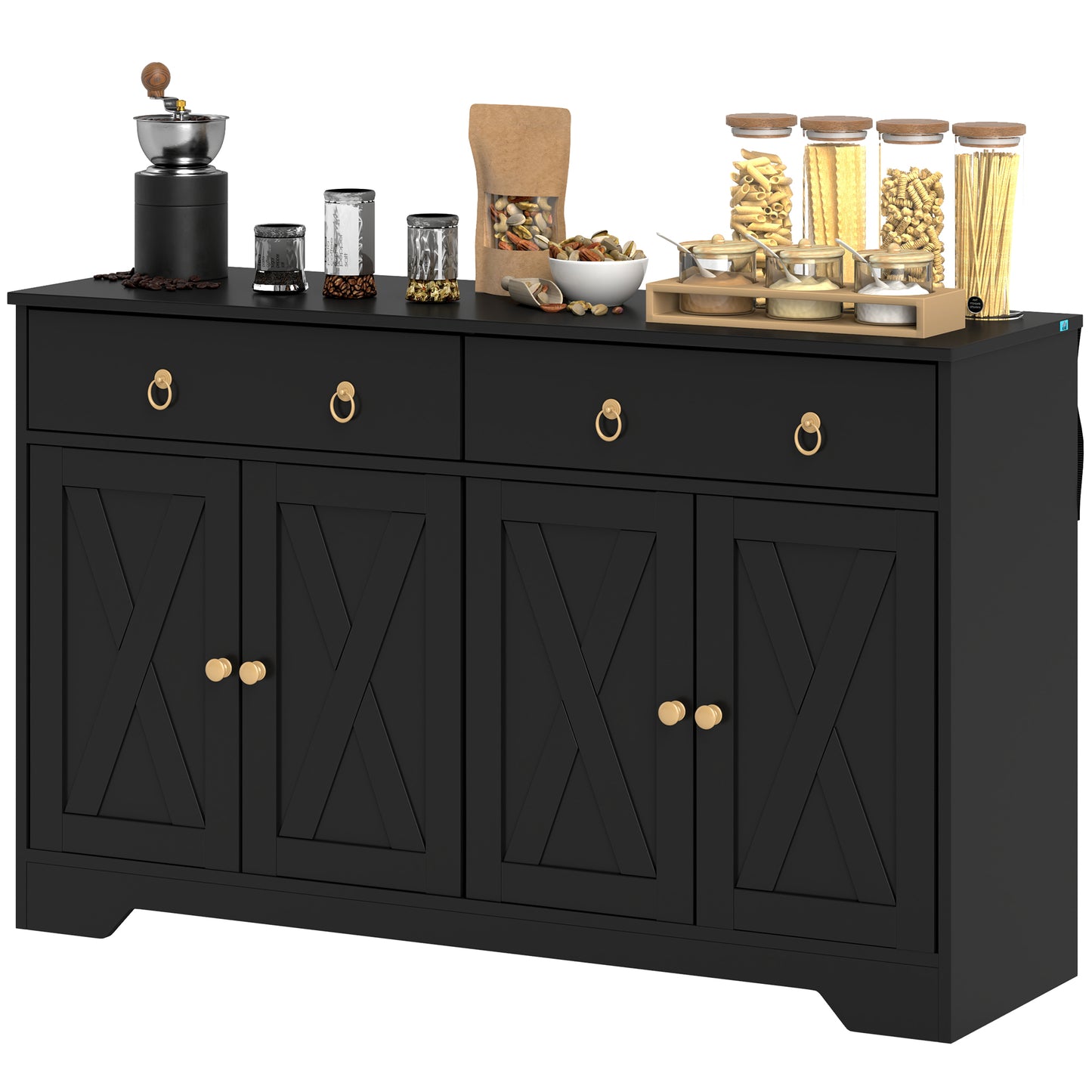 Farmhouse Kitchen Storage Sideboard with Barn Doors - Black