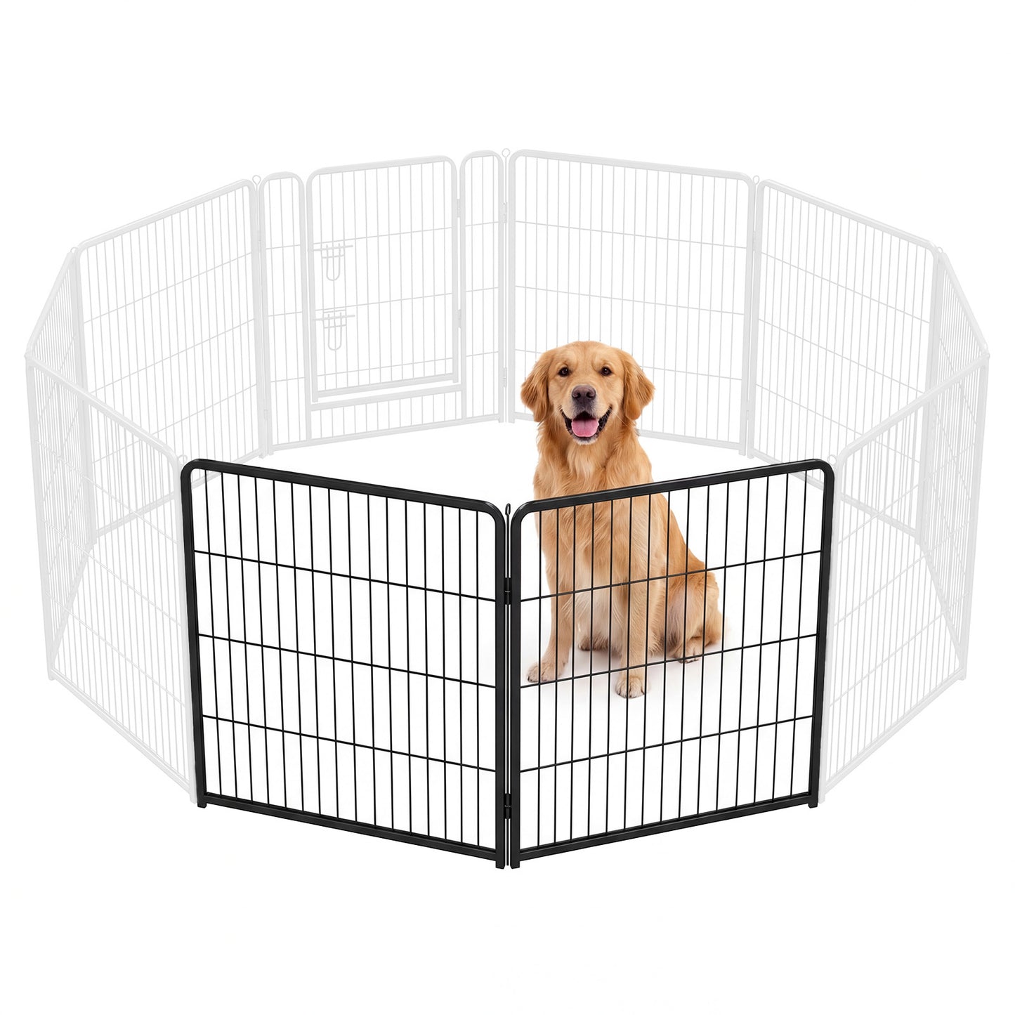 Foldable Metal Pet Fence with Lockable Door - Outdoor Indoor Dog Barrier