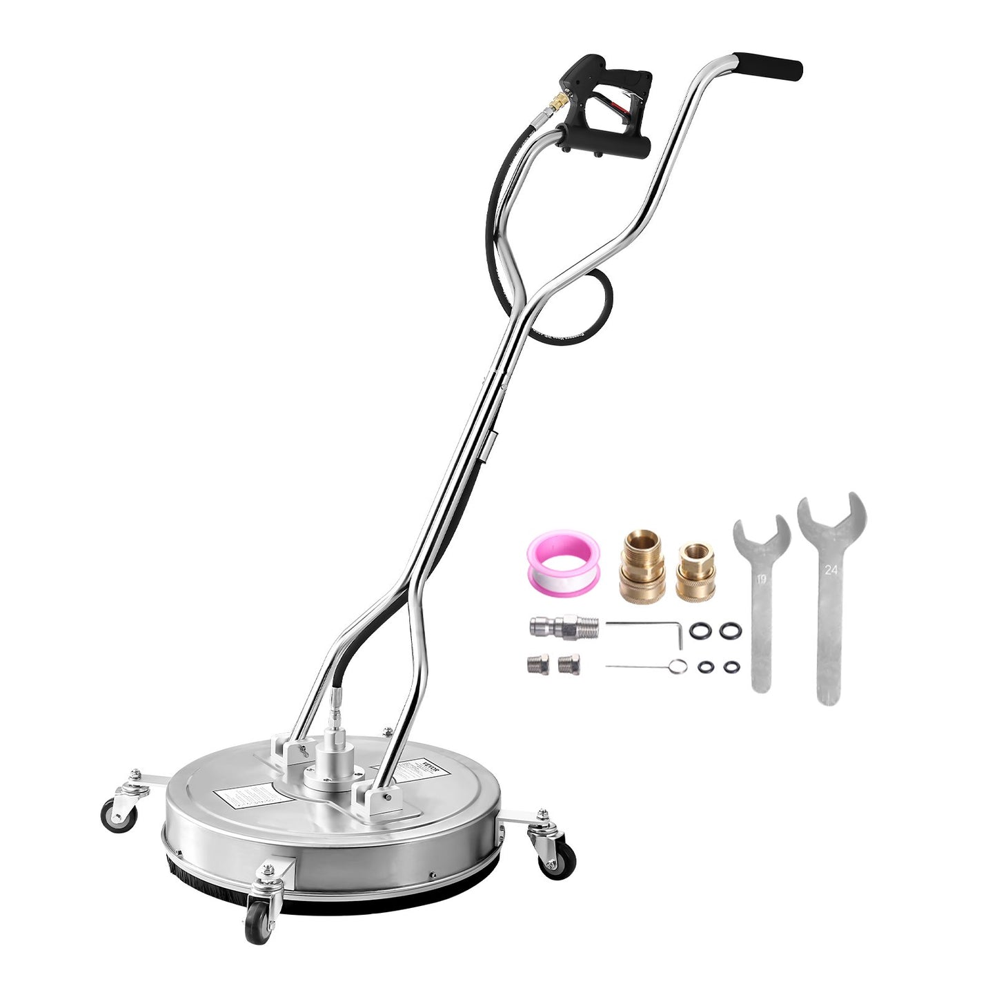 22-Inch Pressure Washer Surface Cleaner - 4500 Max PSI, Dual Wheels, Silver