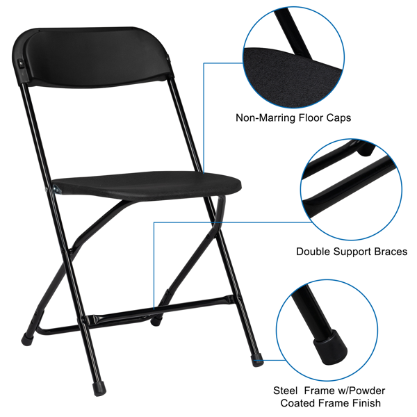 6-Pack Folding Plastic Garden Chairs - Heavy-Duty, Black