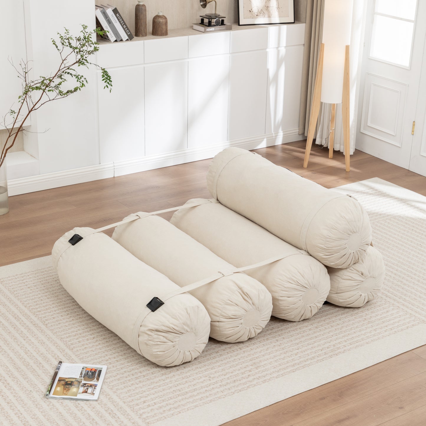 Adjustable Corduroy Floor Sofa - Beige Multi-Person Lounger