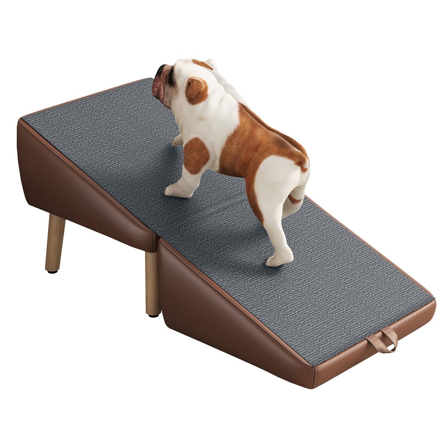 Foldable Dog Stairs for Small Dogs and Cats - Wooden Pet Ramp for Couch & Bed, Brown