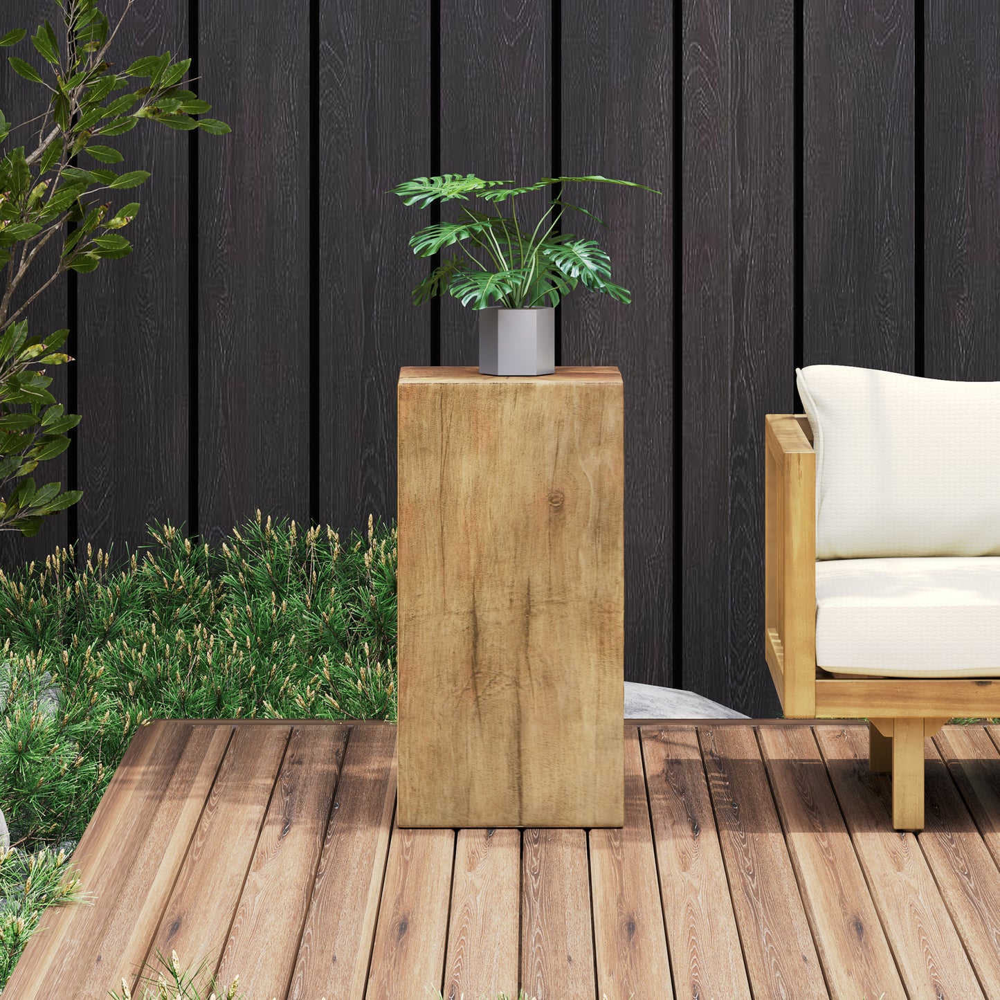 Wood-Look Square-Column MGO End Table, H27.75 ,Wood-Like Distressed