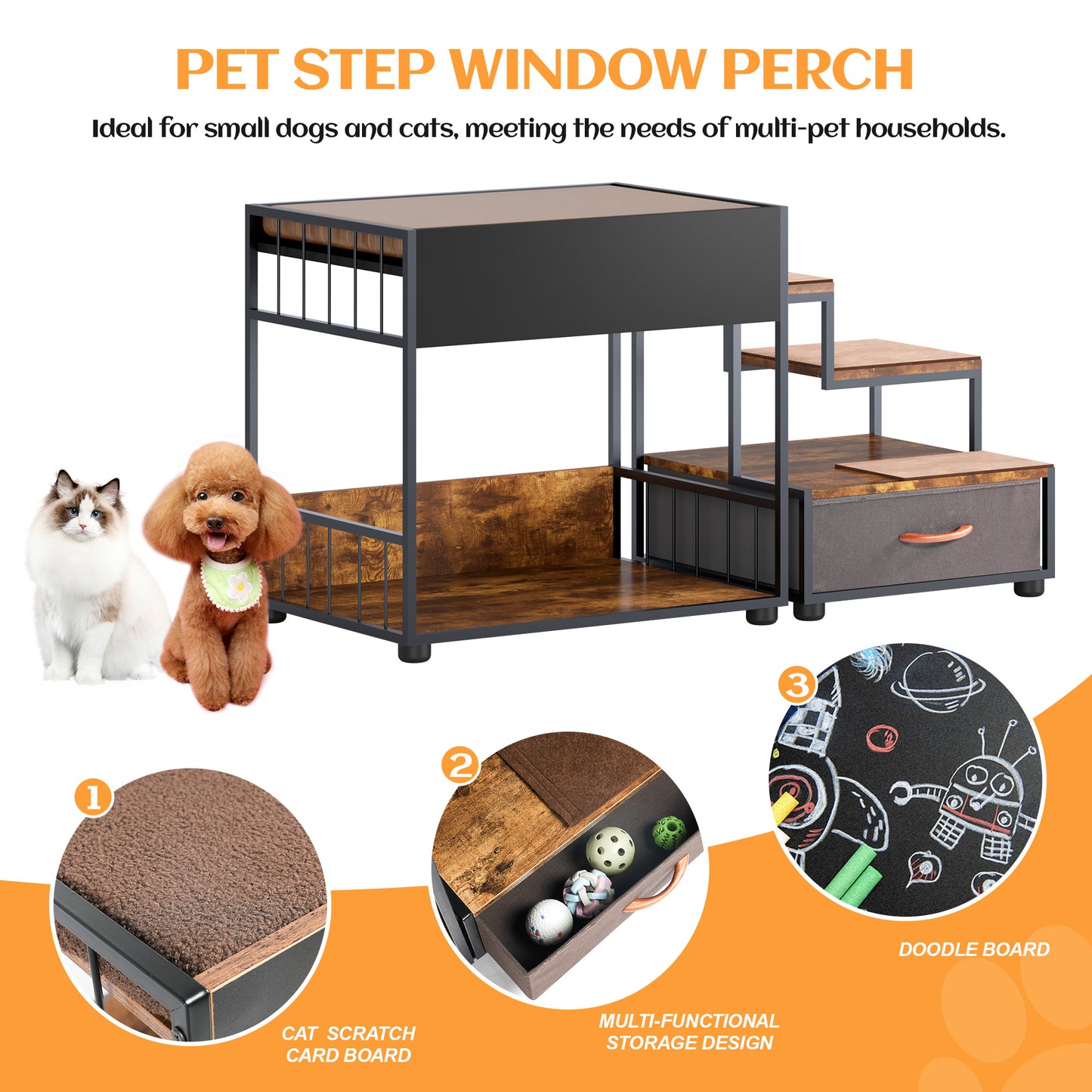 Pet Step Window Perch,Bunk Beds Perch For Dogs Bedside Lounge