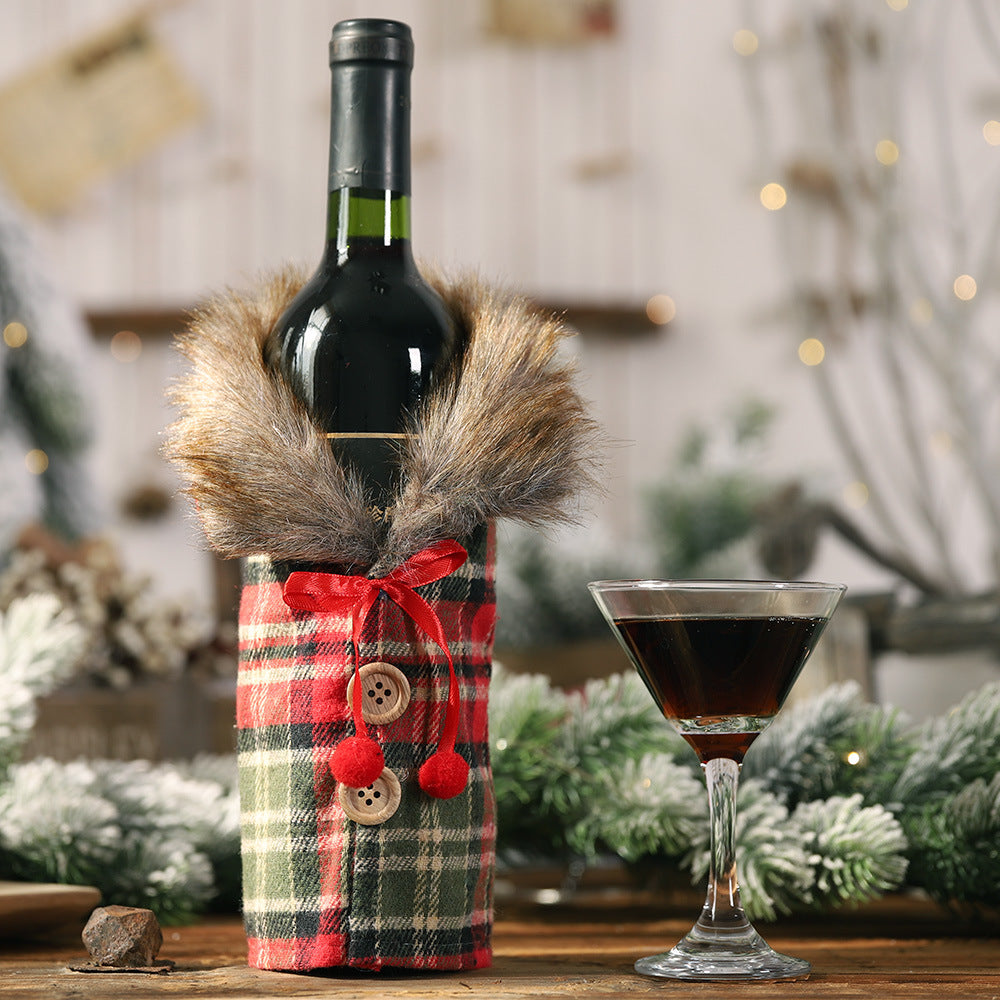 Decorative Wine Bottle Cover Tartan Stripes & Checker Plaid Skirt