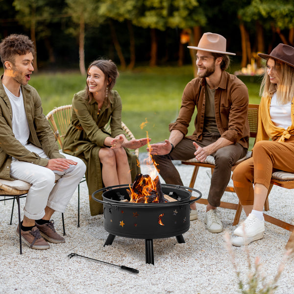 30-Inch Black Metal Fire Pit for Garden and Outdoor Use