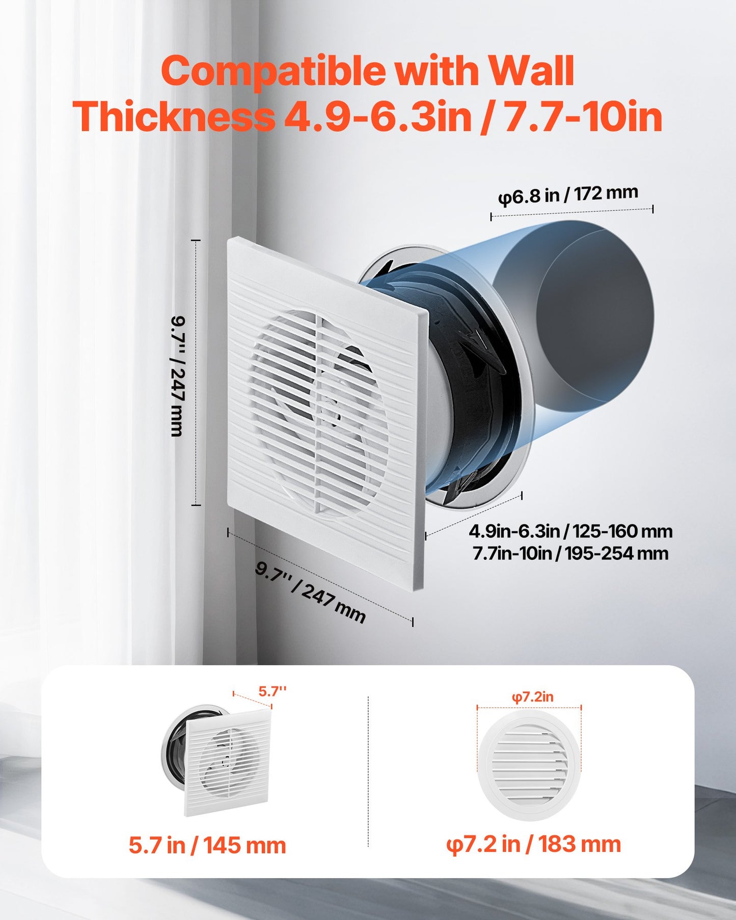 6 Inch Wall Ventilation Fan - Quiet Exhaust Fan with AC Motor 110 CFM for Bathroom Garage Laundry