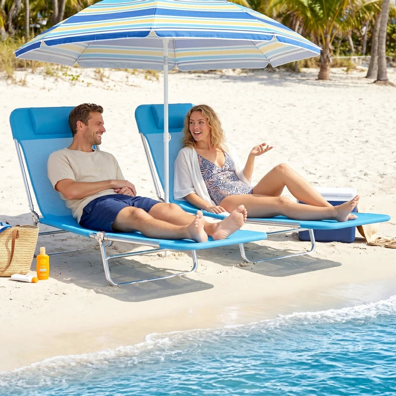 Folding Chaise Lounge Chairs - 2 Piece Pool Tanning Set, Blue