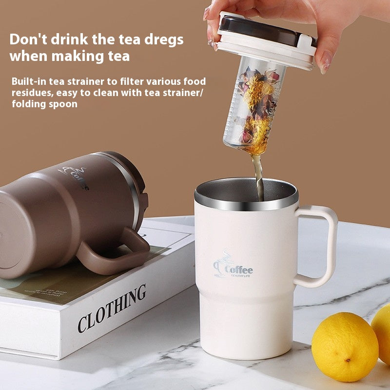 Stainless Steel Mug Cup with Cover and Folding Spoon - Ins Style