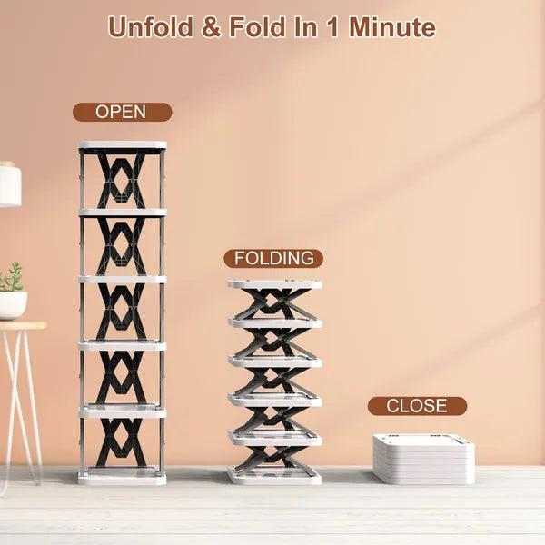 6 Tier Foldable Shoe Rack Vertical Organizer Narrow For Small Spaces