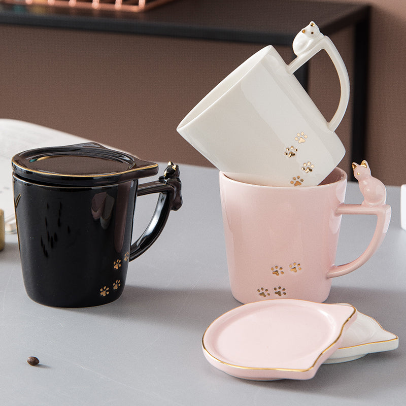 Cute Cat Cartoon Ceramic Mug - Home Kitchen Drinkware - Multiple Colors