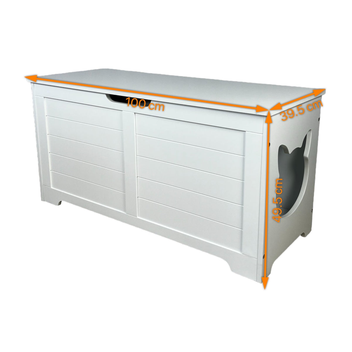 Large Open Cat Litter Box Fence Furniture - Modern White Cat House & Storage