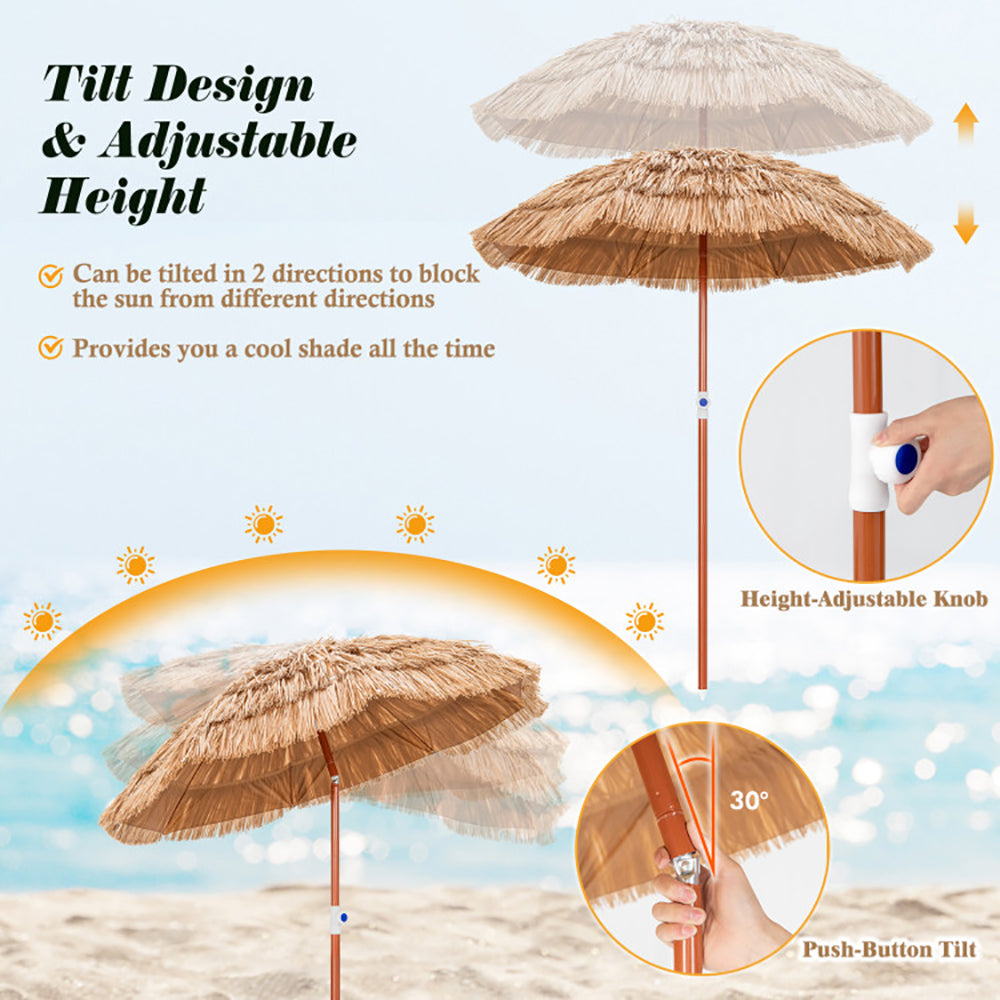 6ft Thatched Patio Umbrella with Tilt Design & Carrying Bag