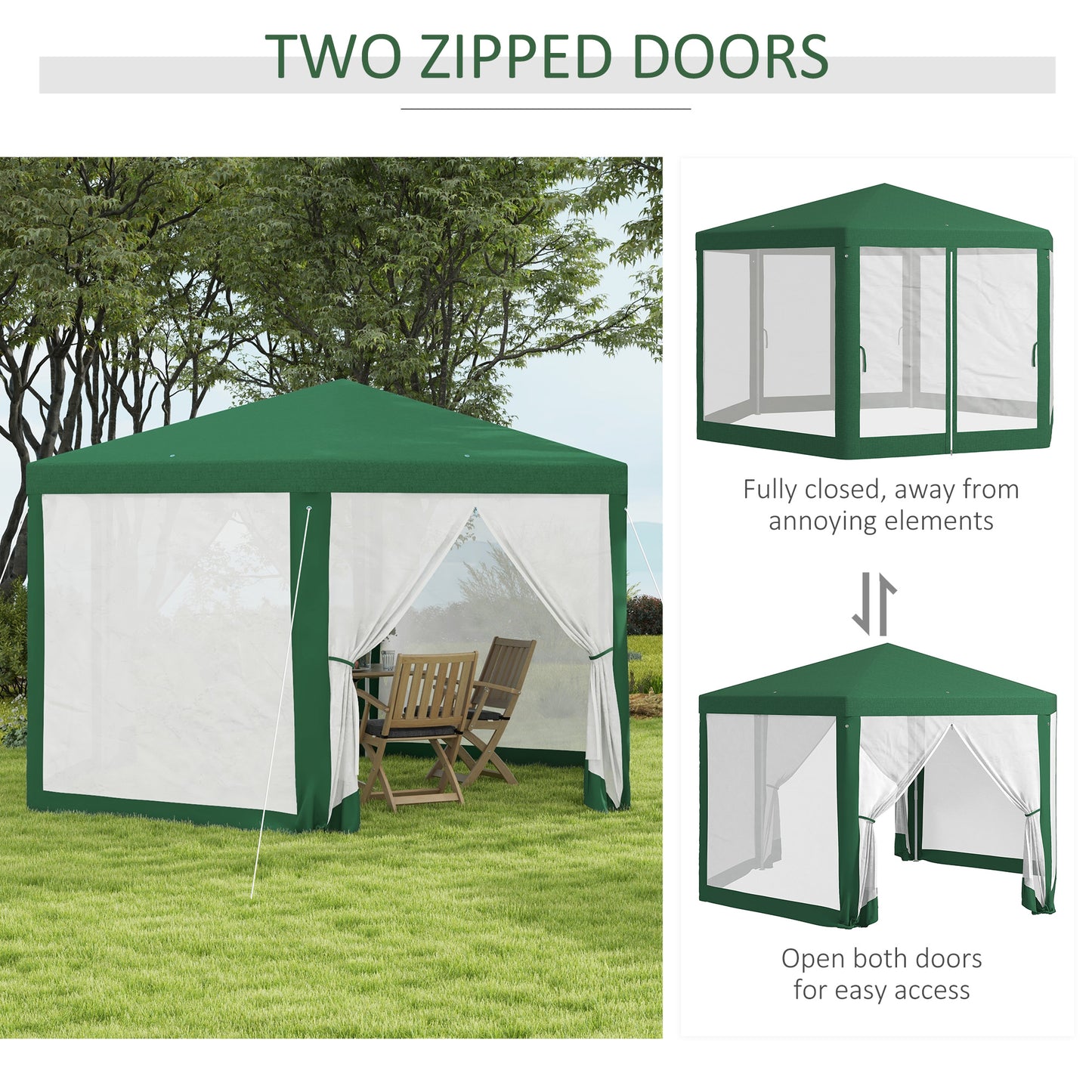 Hexagon Outdoor Party Tent with Mesh Sidewalls - Green