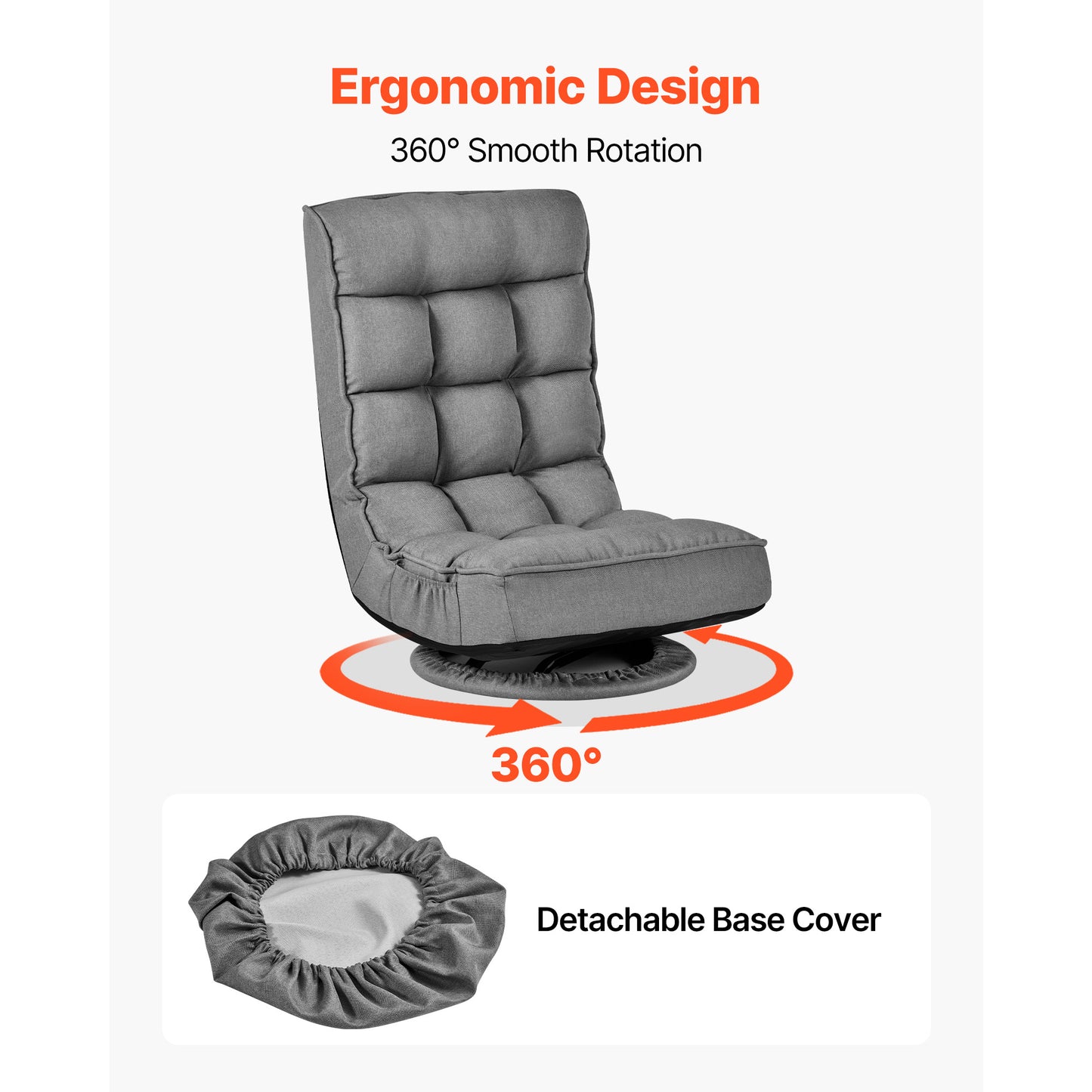 Swivel Floor Gaming Chair with 360° Rotation, Adjustable Backrest, Metal Frame, Linen Fabric, Gray