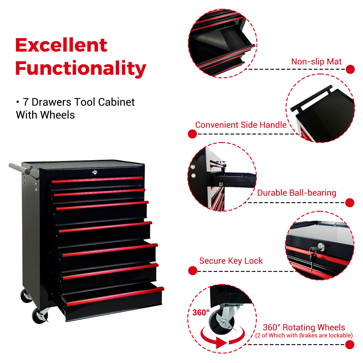 Rolling Tool Chest with 7 Drawers - 20" Steel Storage Cabinet